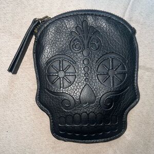 Black Skull Embossed Leather Pouch